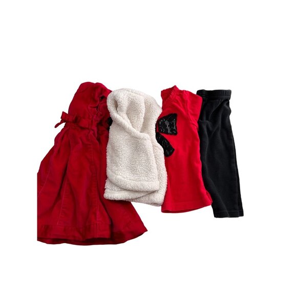Carters Baby Girls 4-Piece Outfit Set Red Dress Bow Top White Vest Pants 6M - Picture 7 of 16